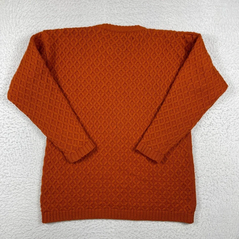J. Crew Wool Sweater Womens Large Burnt Orange Diamond Cable Knit‎ Crew Classic